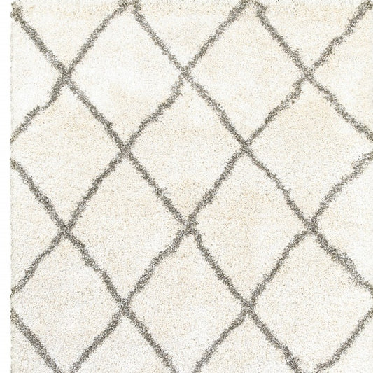 2’ X 3’ Ivory And Gray Geometric Lattice Scatter Rug