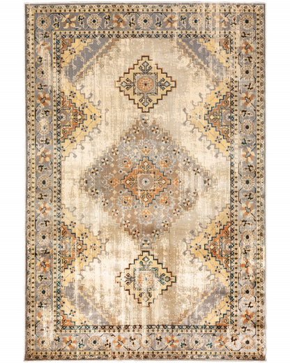 2’ X 8’ Gray And Beige Aztec Pattern Runner Rug