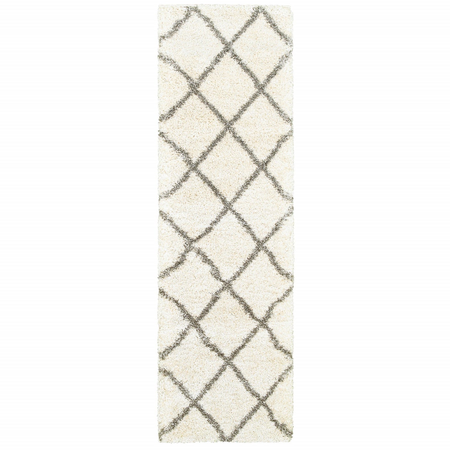 2’ X 3’ Ivory And Gray Geometric Lattice Scatter Rug