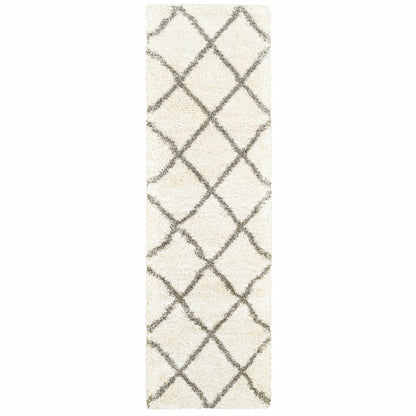 2’ X 3’ Ivory And Gray Geometric Lattice Scatter Rug