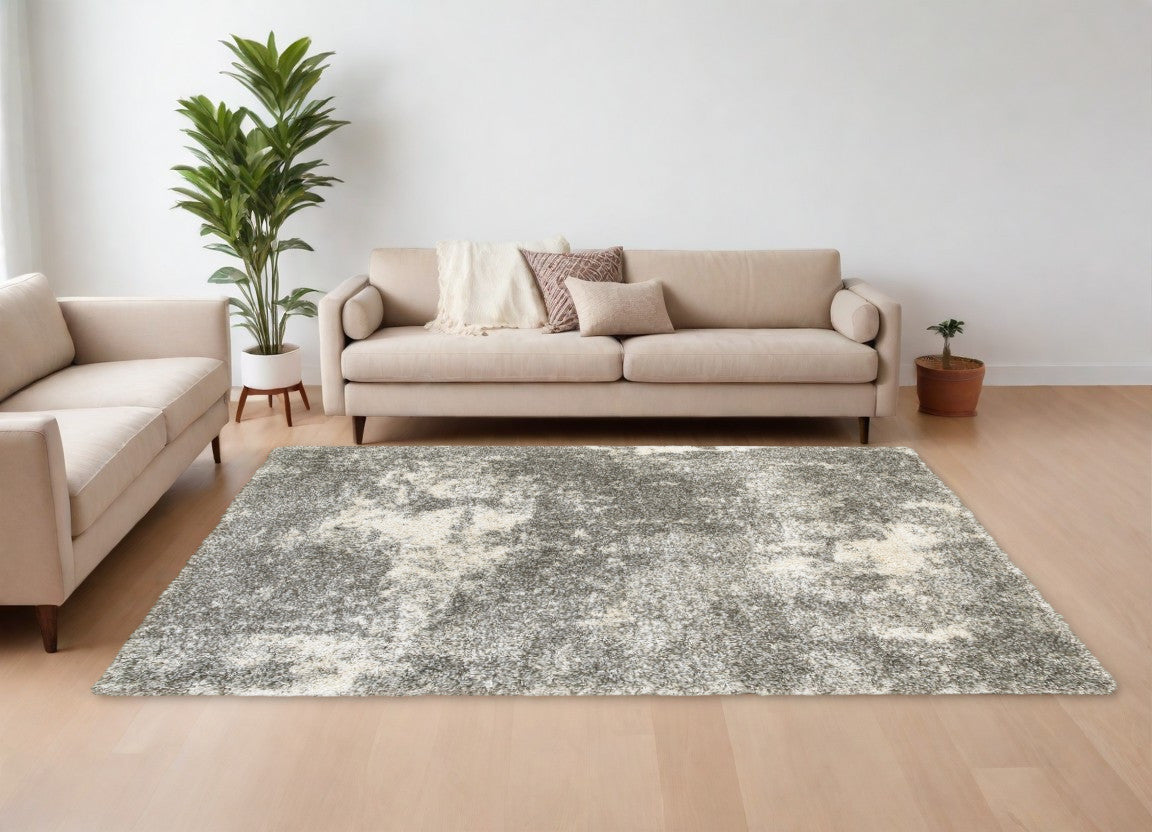 10' X 13' Gray And Ivory Distressed Abstract Area Rug - 22.0" (L) x 34.0" (W) x 1.0" (H)