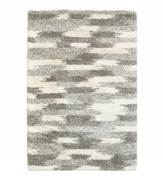 10' X 13' Gray And Ivory Geometric Pattern Area Rug - 22.0" (L) x 34.0" (W) x 1.0" (H)