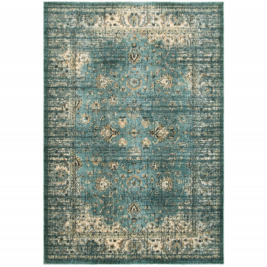 10' X 13' Peacock Blue And Ivory Indoor Area Rug - 22.44" (L) x 39.37" (W) x 1.96" (H)