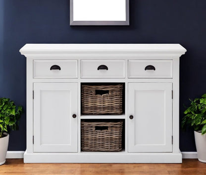 49" White Wood Three Drawer Sideboard with Two Doors HomeRoots