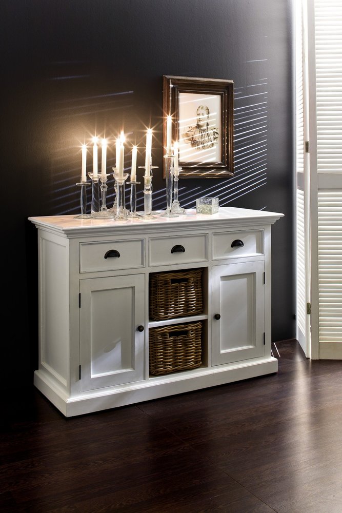 49" White Wood Three Drawer Sideboard with Two Doors HomeRoots