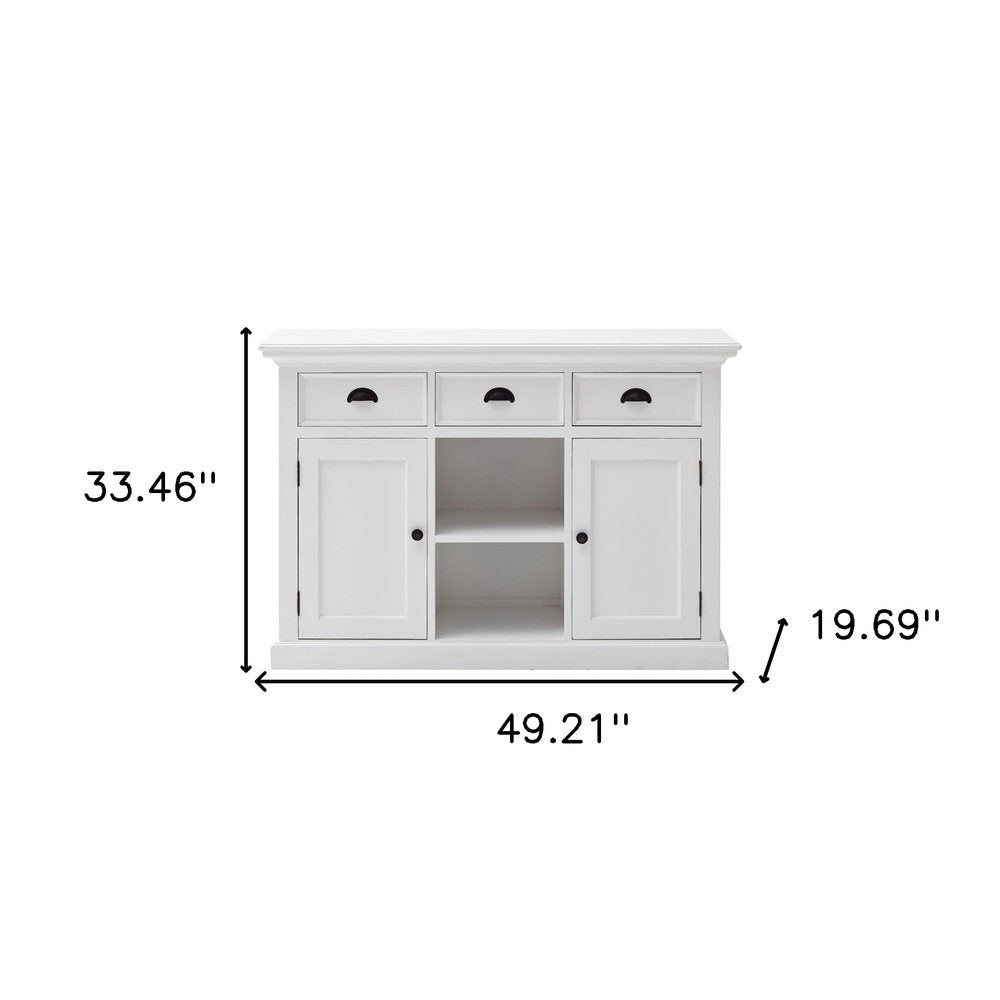 49" White Wood Three Drawer Sideboard with Two Doors HomeRoots