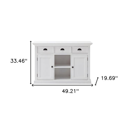 49" White Wood Three Drawer Sideboard with Two Doors HomeRoots