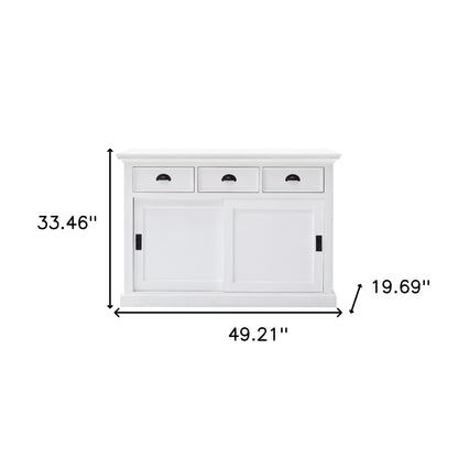 49" White Buffet Server With Sliding Doors