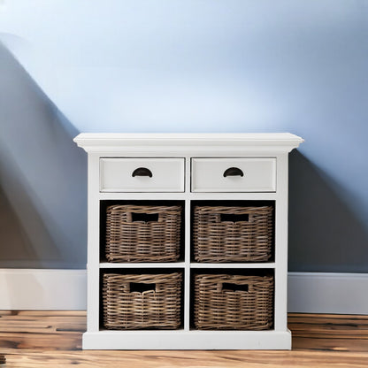 35" White Accent Cabinet With Two Drawers and Baskets