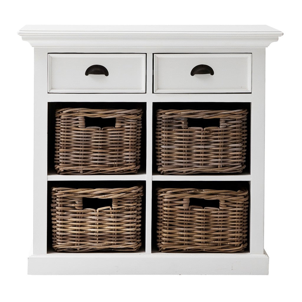 35" White Accent Cabinet With Two Drawers and Baskets