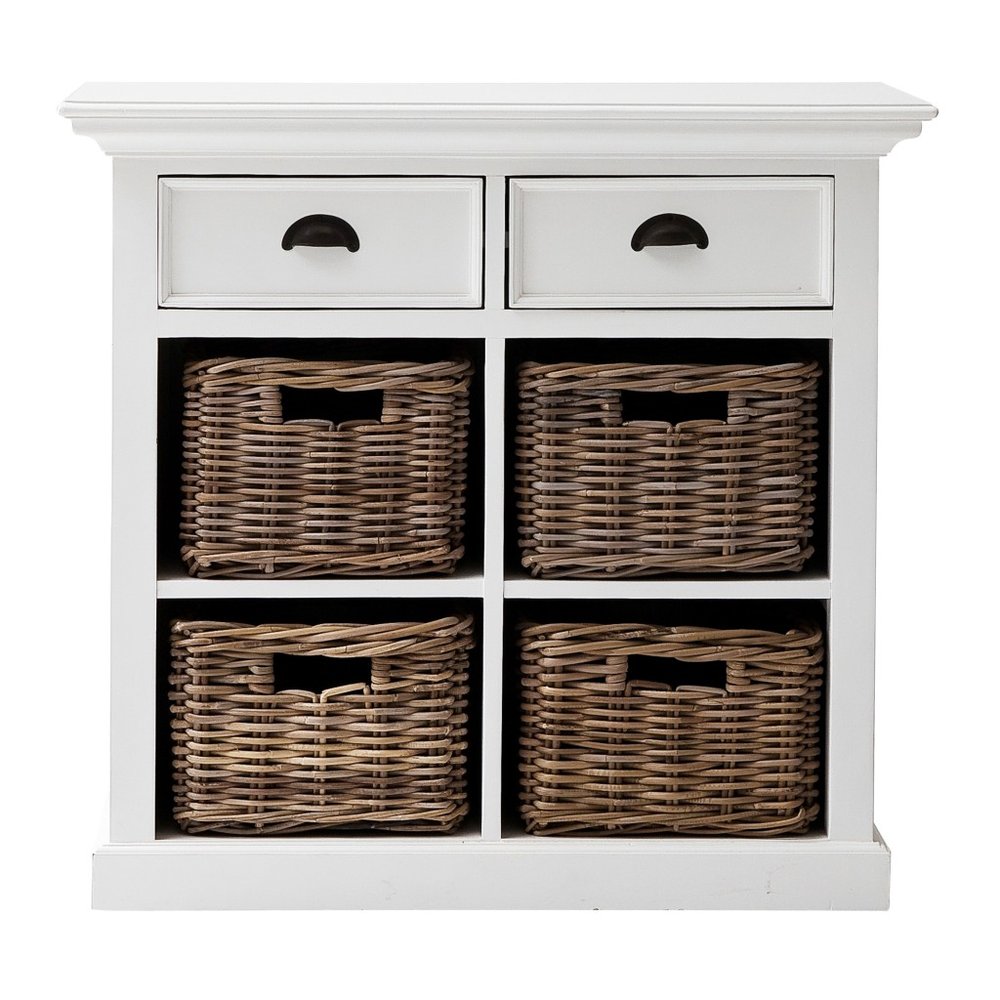 35" White Accent Cabinet With Two Drawers and Baskets HomeRoots