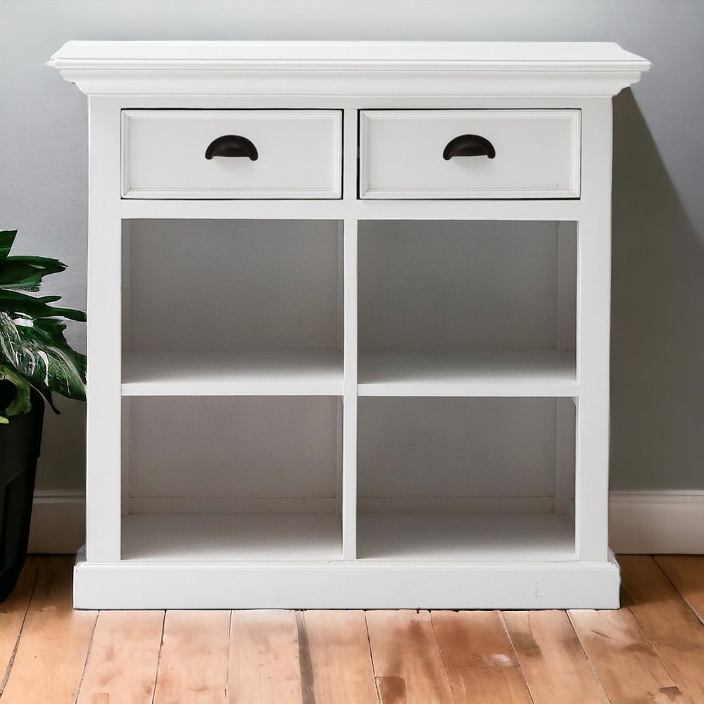35" White Accent Cabinet With Two Drawers and Baskets HomeRoots