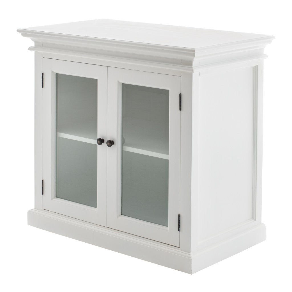 35" White Wood and Glass Two Door Accent Cabinet