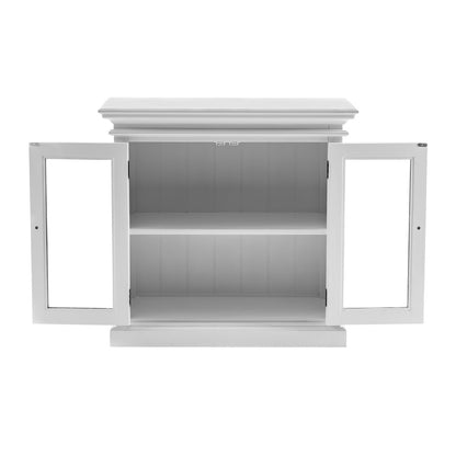 35" White Wood and Glass Two Door Accent Cabinet