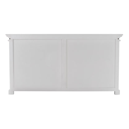 64" White Distressed Solid Wood Sideboard with Four Glass Doors