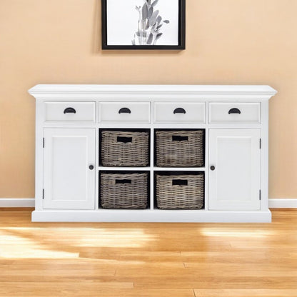 63" White Solid Wood Four Drawer Sideboard with Two Doors HomeRoots