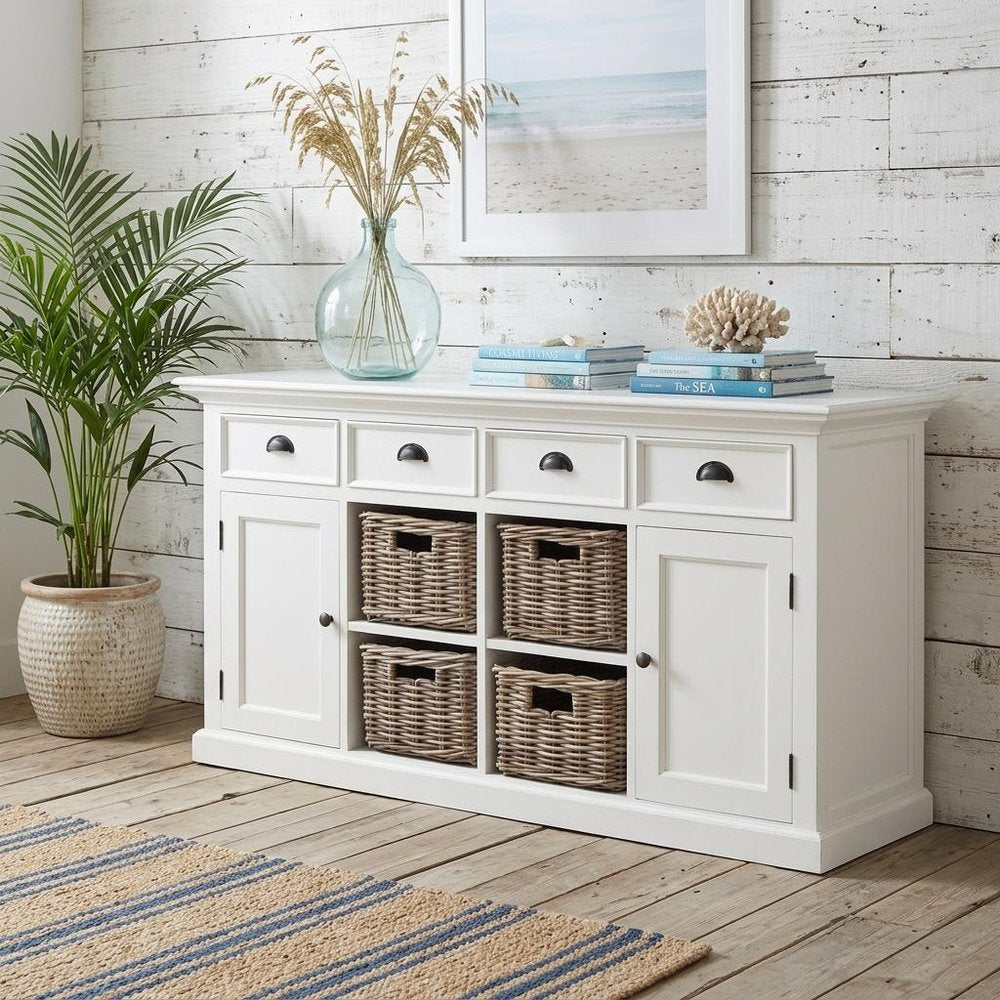 63" White Solid Wood Four Drawer Sideboard with Two Doors HomeRoots