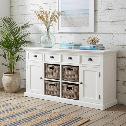 63" White Solid Wood Four Drawer Sideboard with Two Doors HomeRoots