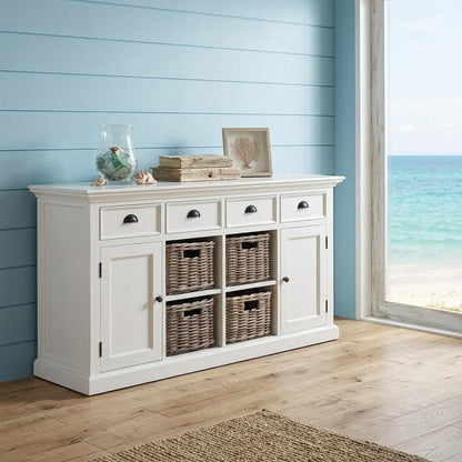 63" White Solid Wood Four Drawer Sideboard with Two Doors HomeRoots