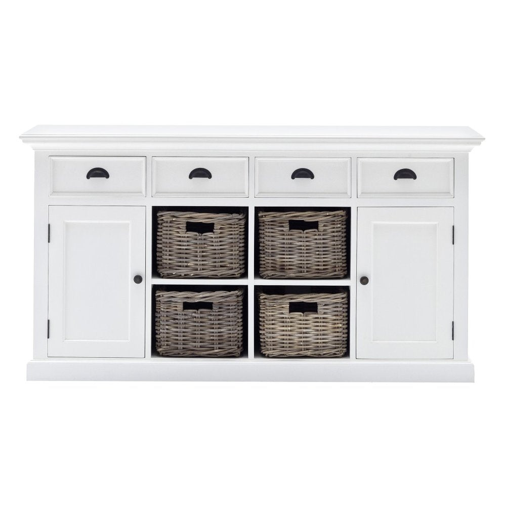 63" White Solid Wood Four Drawer Sideboard with Two Doors HomeRoots