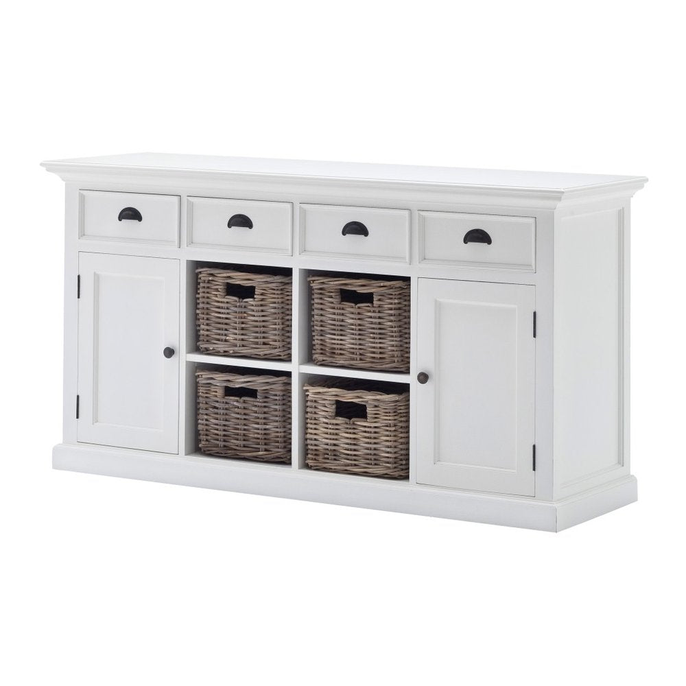 63" White Solid Wood Four Drawer Sideboard with Two Doors HomeRoots
