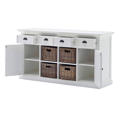 63" White Solid Wood Four Drawer Sideboard with Two Doors