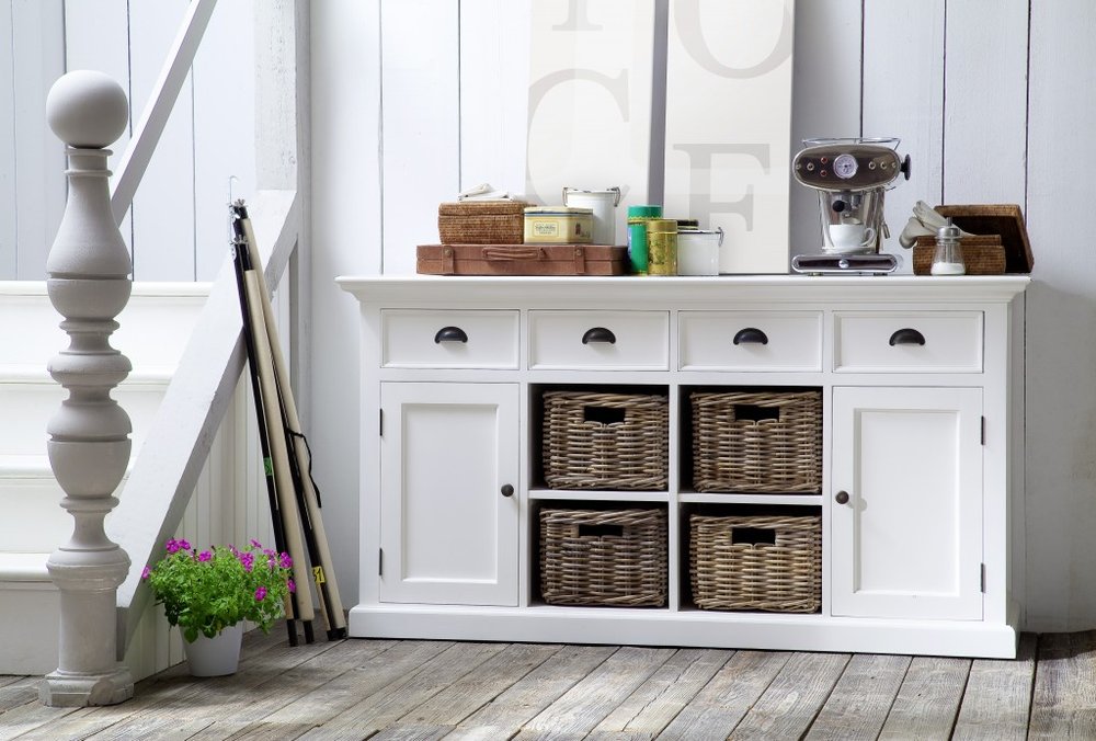 63" White Solid Wood Four Drawer Sideboard with Two Doors HomeRoots