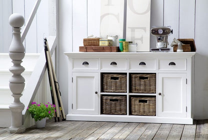 63" White Solid Wood Four Drawer Sideboard with Two Doors HomeRoots