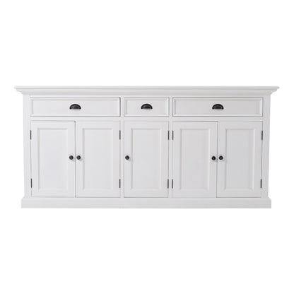 71" White Solid Wood Three Drawer Sideboard with Five Doors