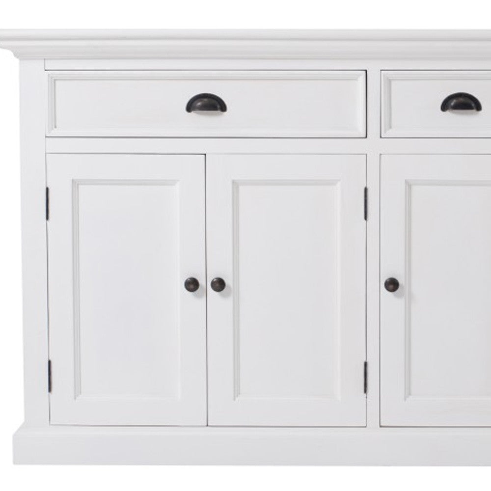 71" White Solid Wood Three Drawer Sideboard with Five Doors