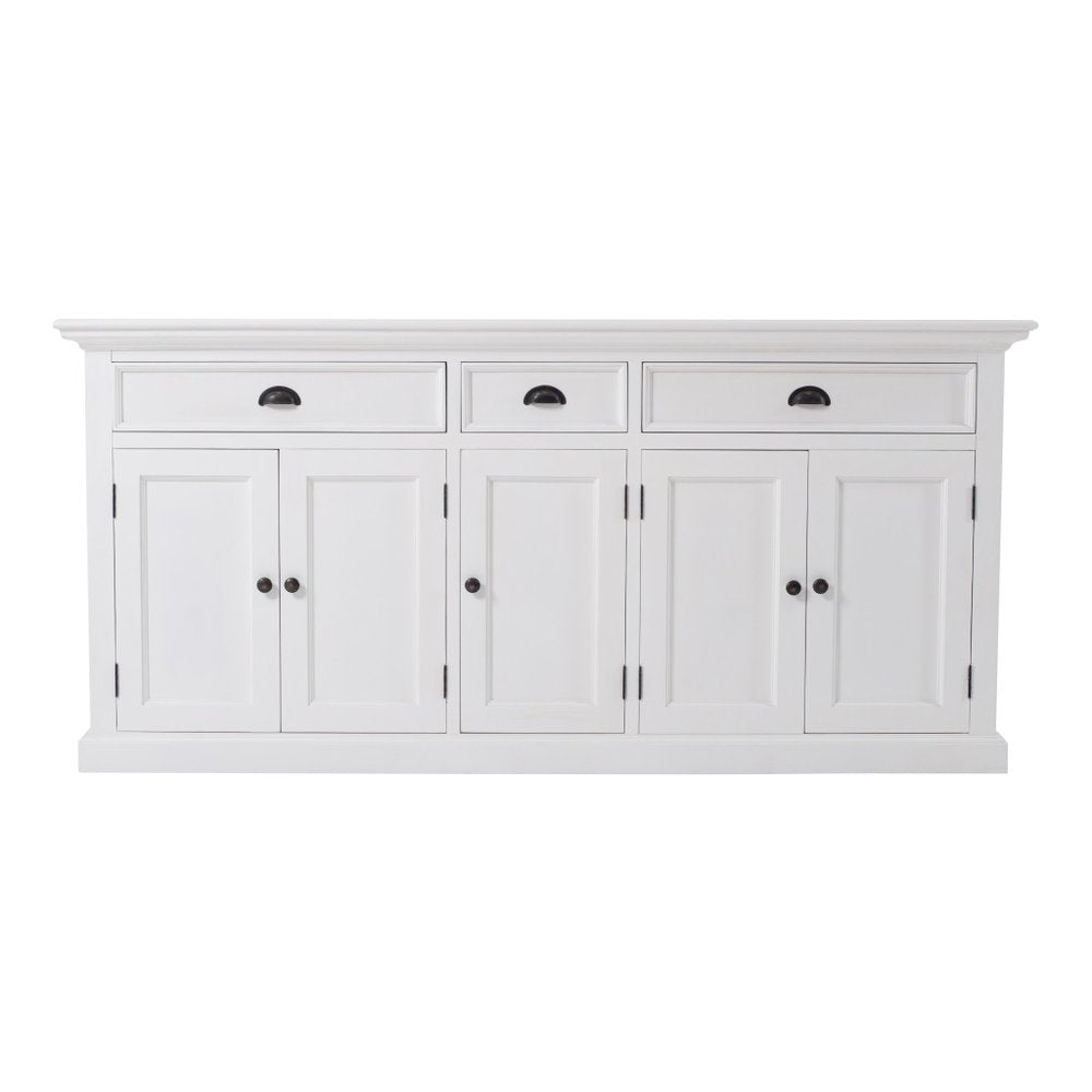 71" White Solid Wood Three Drawer Sideboard with Five Doors HomeRoots