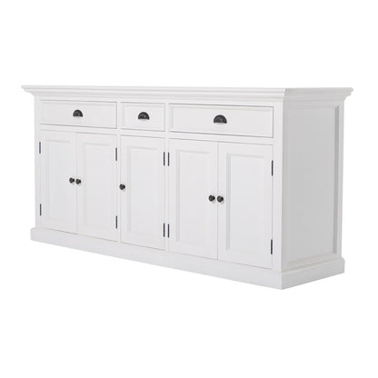 71" White Solid Wood Three Drawer Sideboard with Five Doors