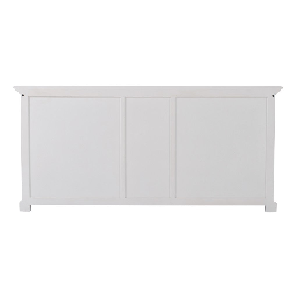 71" White Solid Wood Three Drawer Sideboard with Five Doors