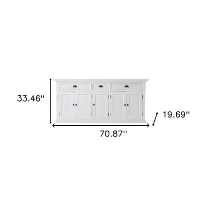 71" White Solid Wood Three Drawer Sideboard with Five Doors HomeRoots