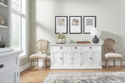 71" White Solid Wood Three Drawer Sideboard with Five Doors