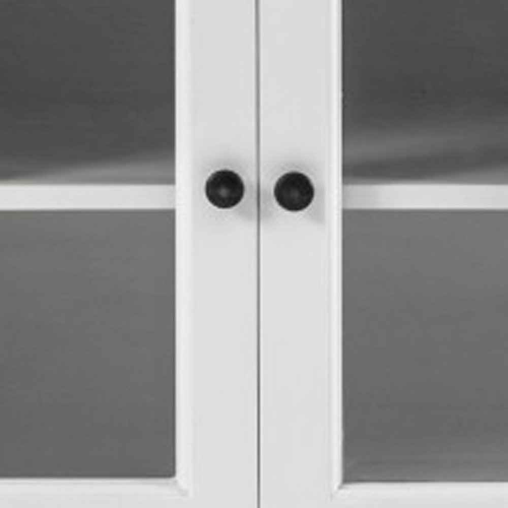 57" White Solid Wood Three Drawer Sideboard with Four Glass Doors HomeRoots