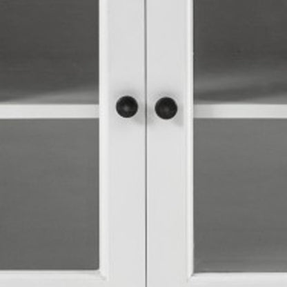 57" White Solid Wood Three Drawer Sideboard with Four Glass Doors HomeRoots