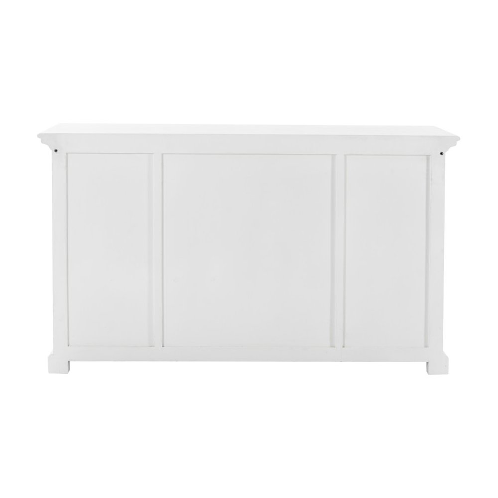 57" White Solid Wood Three Drawer Sideboard with Four Glass Doors HomeRoots