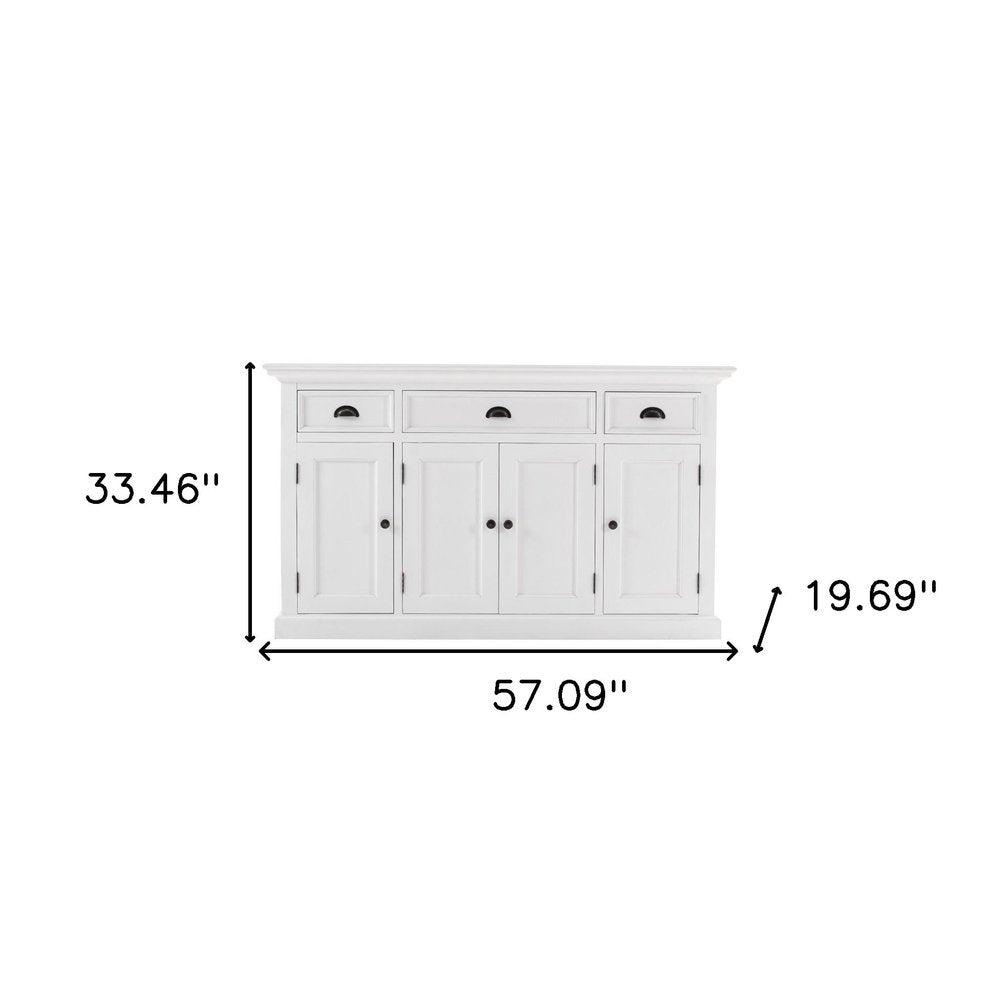 57" White Solid Wood Three Drawer Sideboard HomeRoots