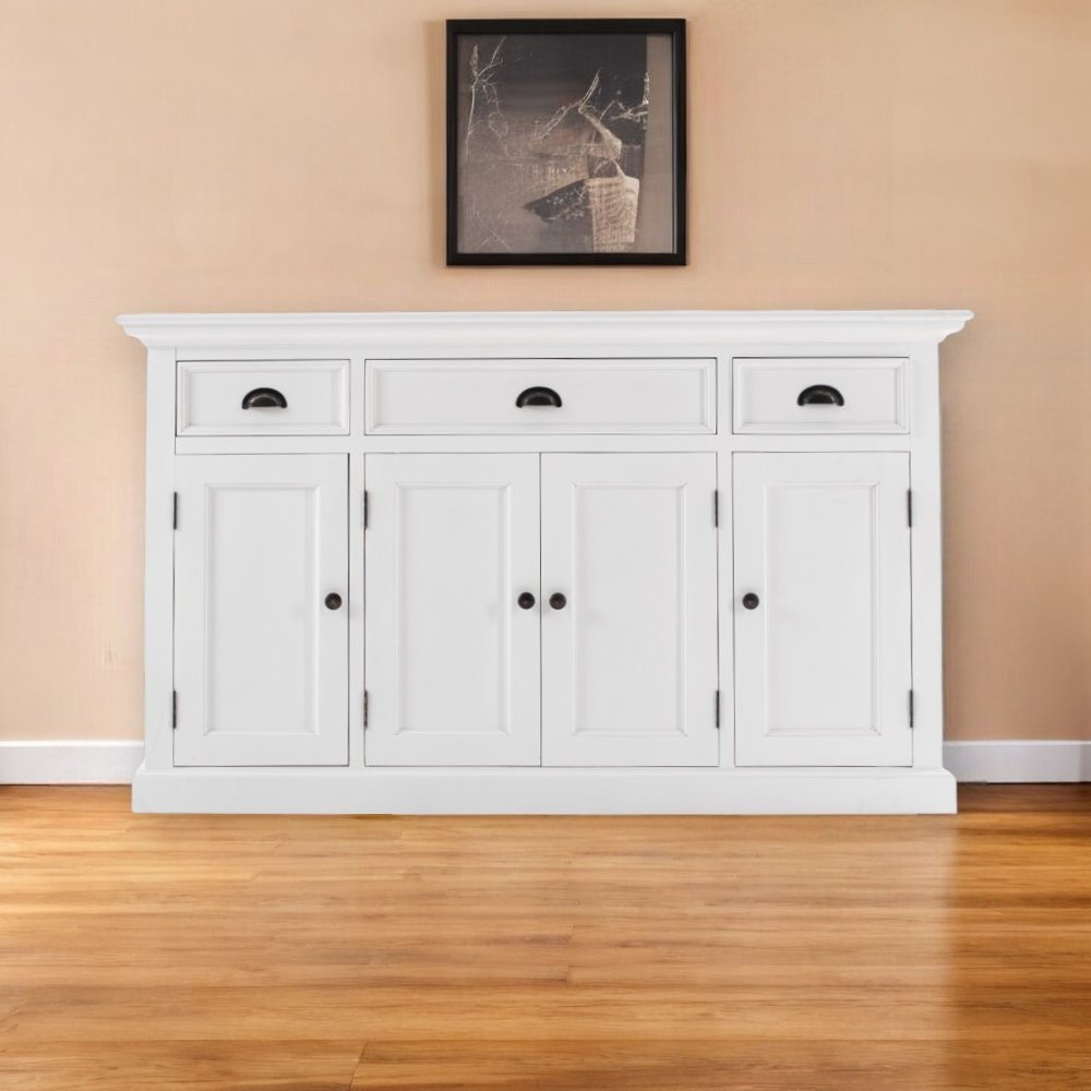 57" White Solid Wood Three Drawer Sideboard HomeRoots