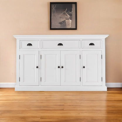 57" White Solid Wood Three Drawer Sideboard