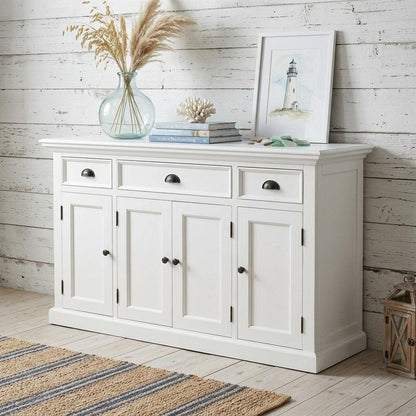 57" White Solid Wood Three Drawer Sideboard HomeRoots