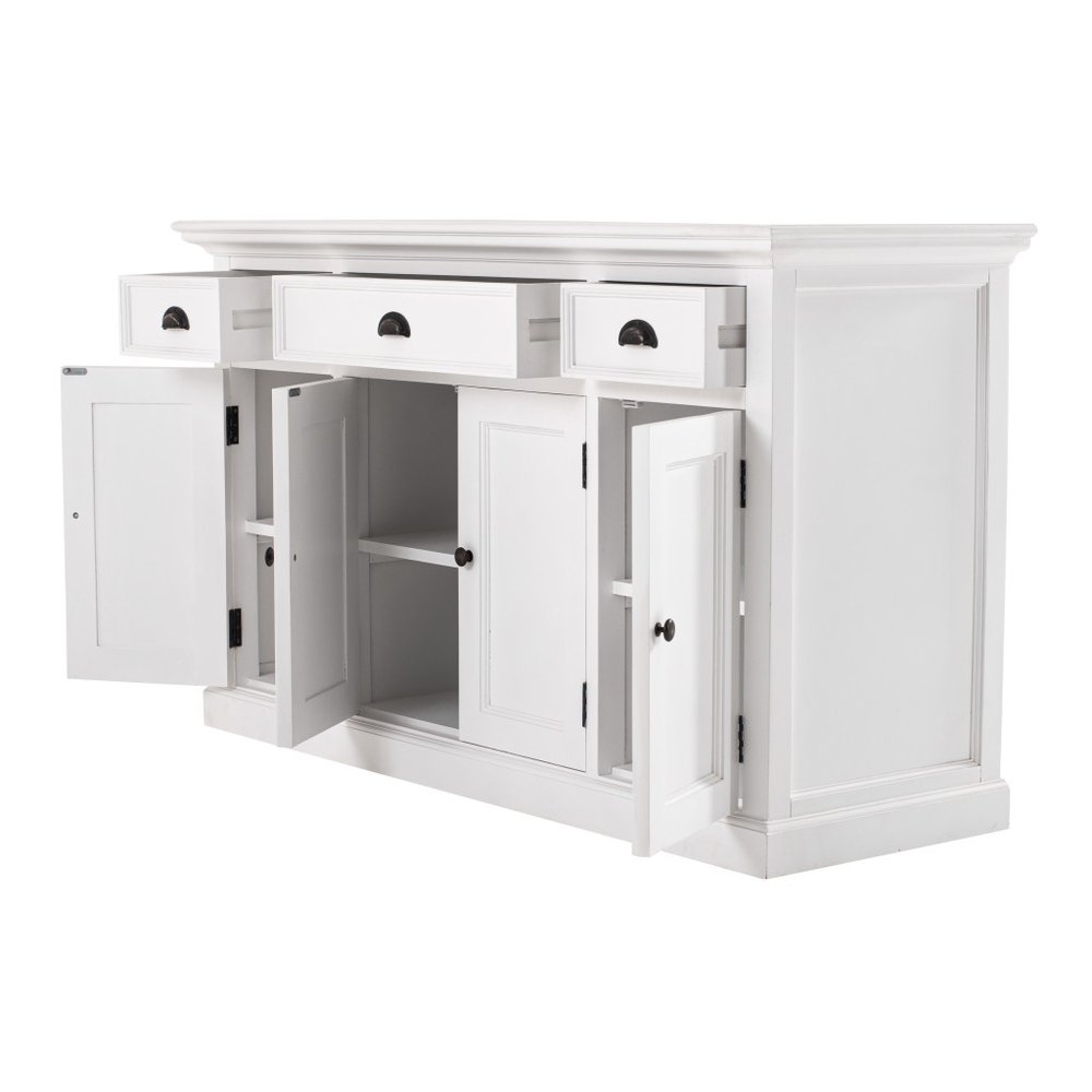 57" White Solid Wood Three Drawer Sideboard HomeRoots
