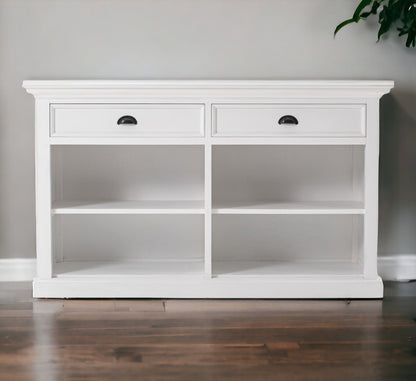 57" White Wood Two Drawer Buffet Table