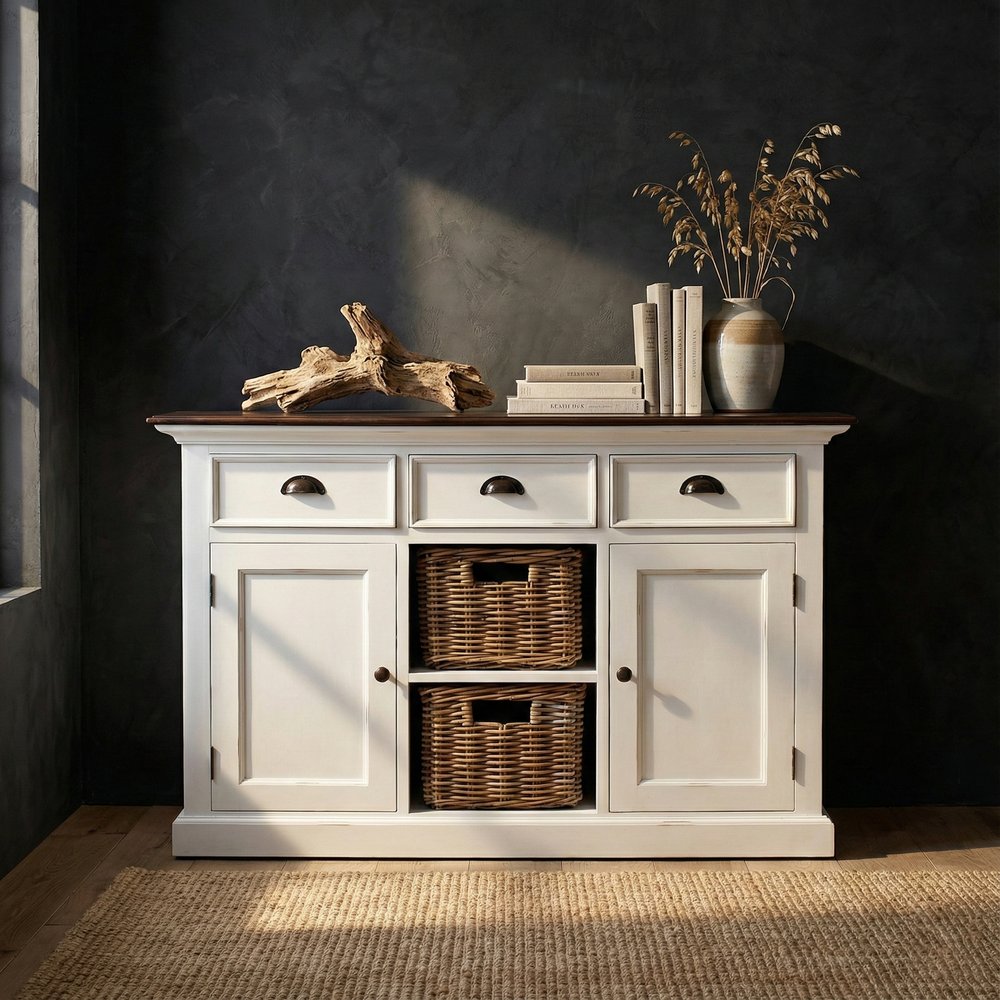 Modern Farmhouse Brown And White Large Accent Cabinet — view 9