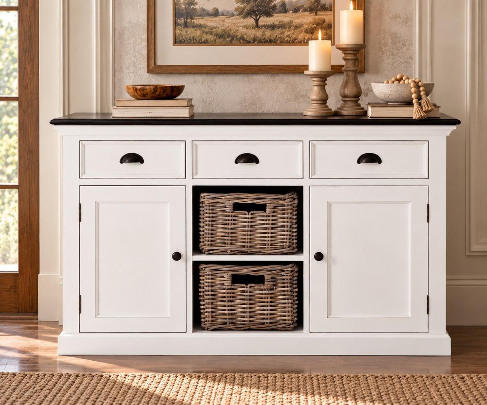 Modern Farmhouse Black And White Large Accent Cabinet — view 12