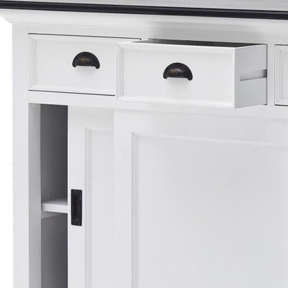 Modern Farmhouse Black And White Buffet Server With Sliding Doors HomeRoots