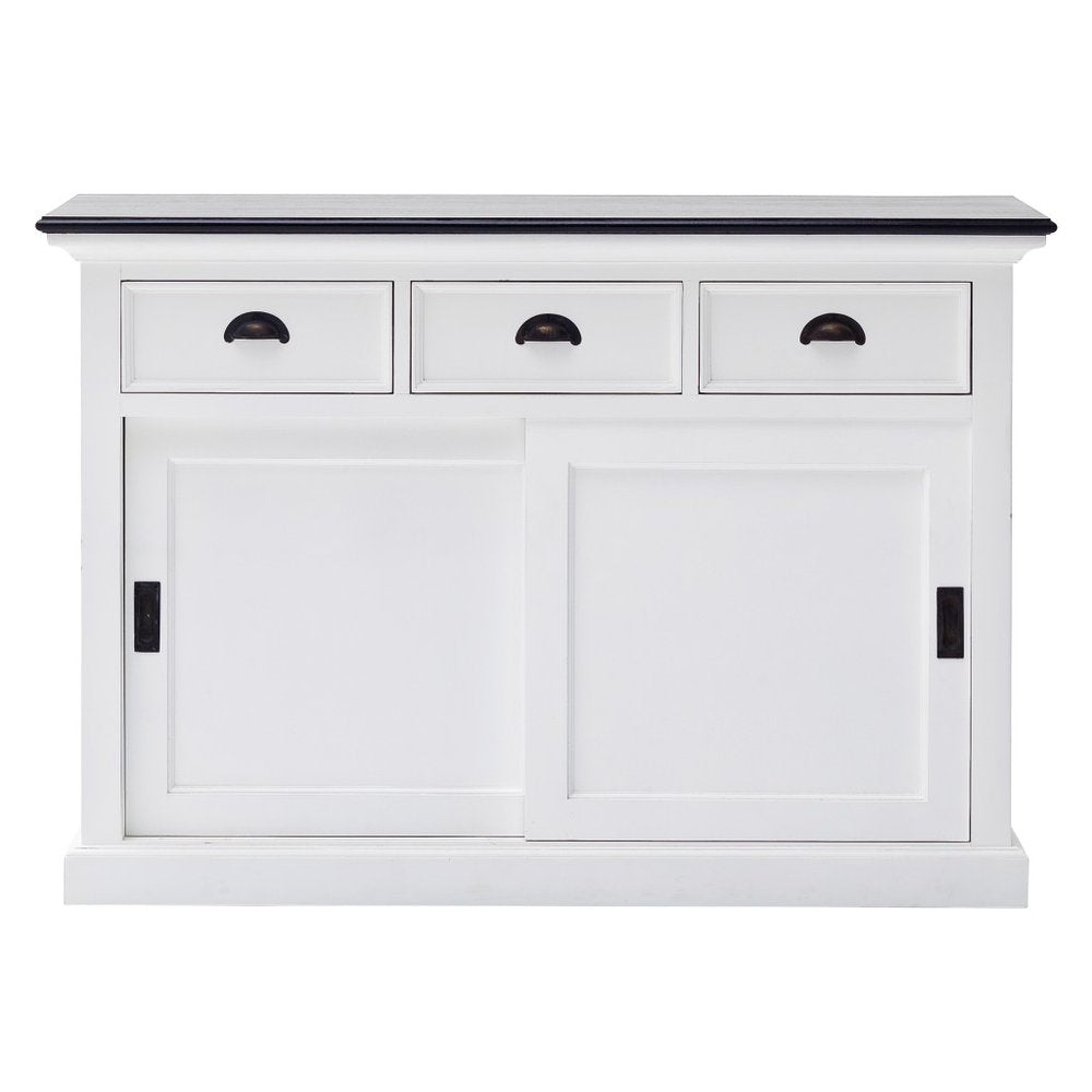 Modern Farmhouse Black And White Buffet Server With Sliding Doors HomeRoots