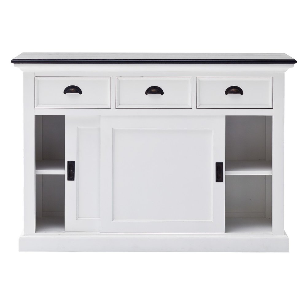 Modern Farmhouse Black And White Buffet Server With Sliding Doors HomeRoots