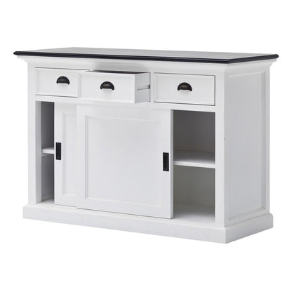 Modern Farmhouse Black And White Buffet Server With Sliding Doors HomeRoots